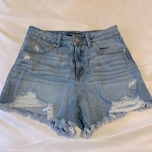 Medium Wash Denim Distressed Shorts (size 7/28 or medium) HIGH WAISTED SHORTS